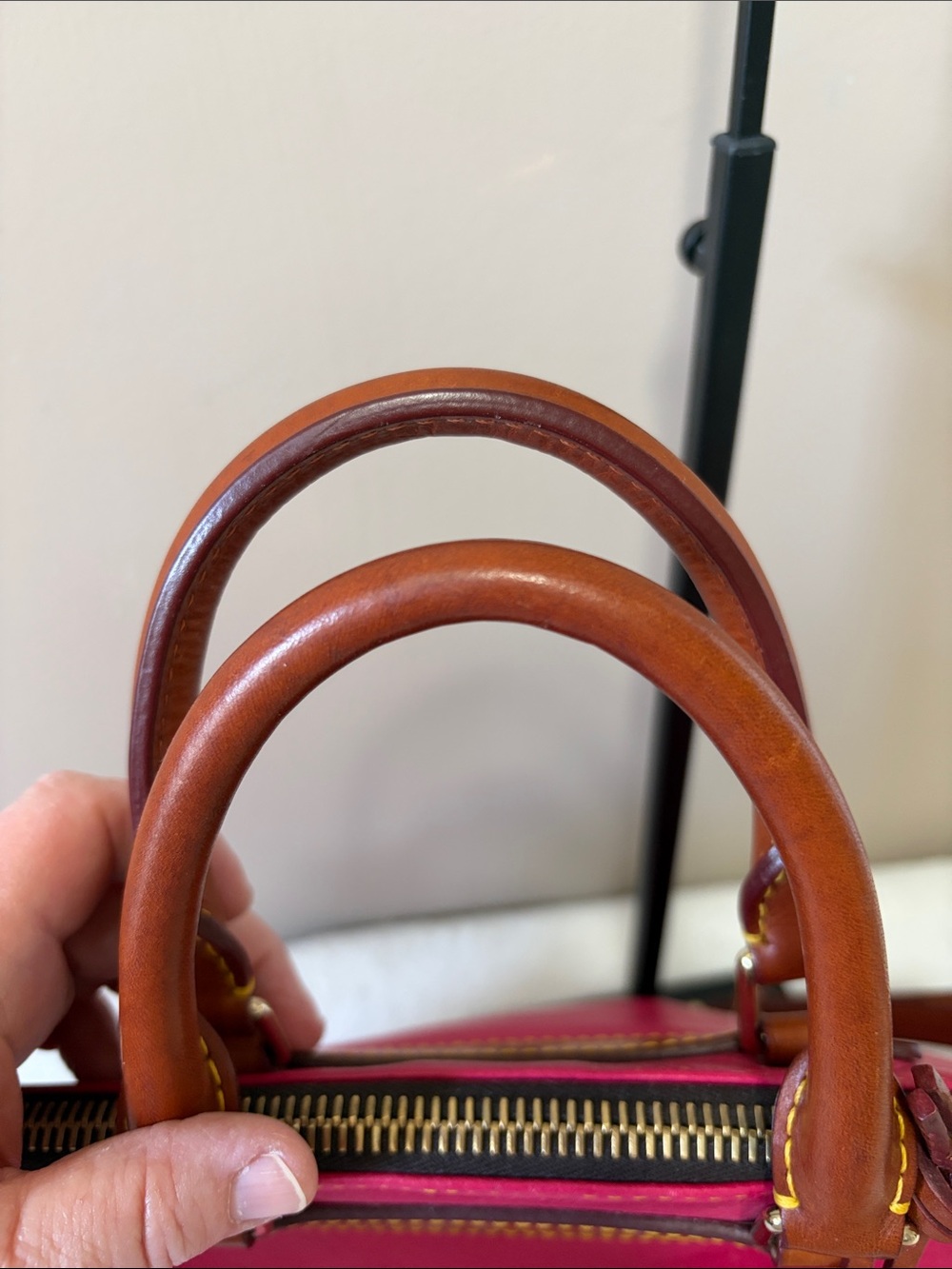 Dooney & Bourke Hot Pink Leather Satchel with Brown Trim - Picture 13 of 16